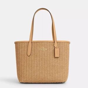 NWT COACH mini straw tote bag